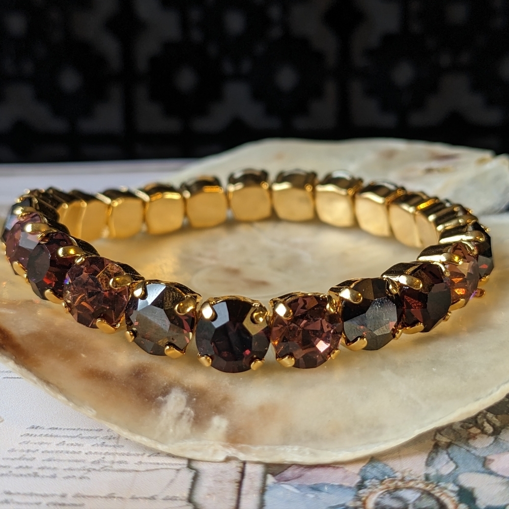 Swarovski Elements Maroon Blood Red Crystals Stretchy Bracelet in Gold